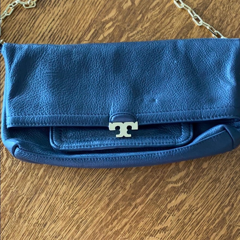 Navy Tory Burch fold over crossbody.